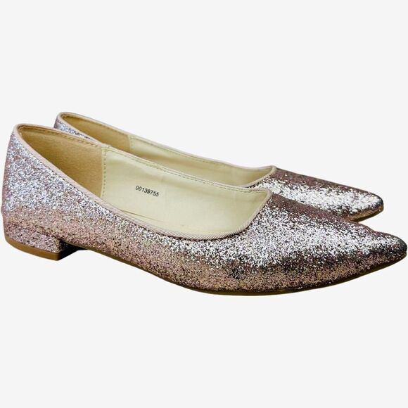 Forever 21 Rose Gold Pink Sparkle Glitter Pointed Toe Flats - Picture 6 of 10